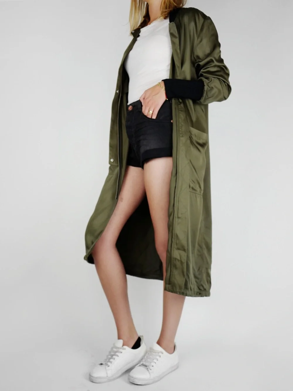 Soia & Kyo Bia Bonsai Long Bomber Two-Tone Olive and Black Coat L - Picture 4 of 16